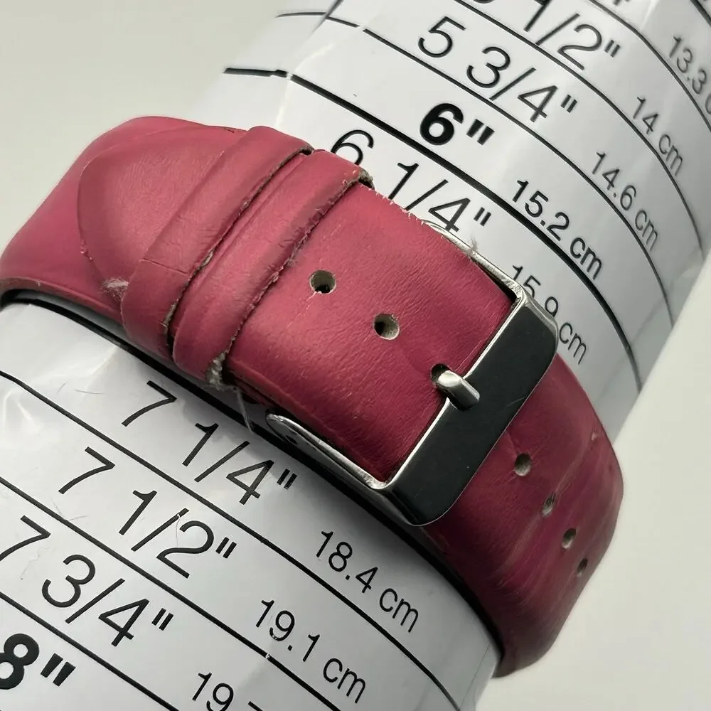 Women’s Silver-Tone Pink Faux Leather Fashion Watch Working New Battery